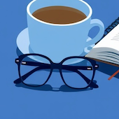 Illustraion einer Brille vor einer Kaffeetasse