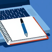 Illustration eines Stiftes auf einem Schreibblock